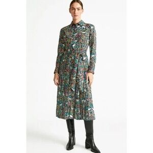 J. CREW Grazing Goats Pleated Midi Dress Ruffled Bright Colorful Size 2